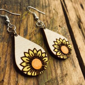 wooden sunflower earrings