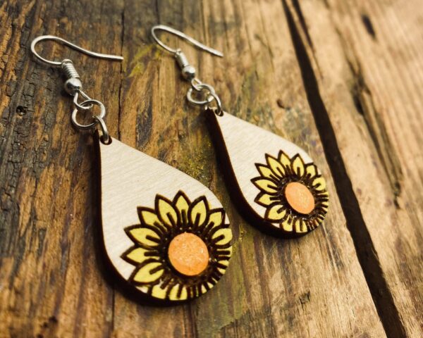 wooden sunflower earrings