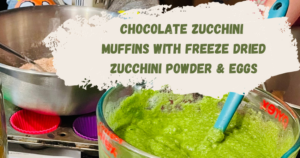 Freeze-dried zucchini and powdered eggs, ingredients for preparing chocolate zucchini muffins