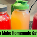 Mason jars filled with homemade Gatorade, showcasing vibrant colors and refreshing beverages.