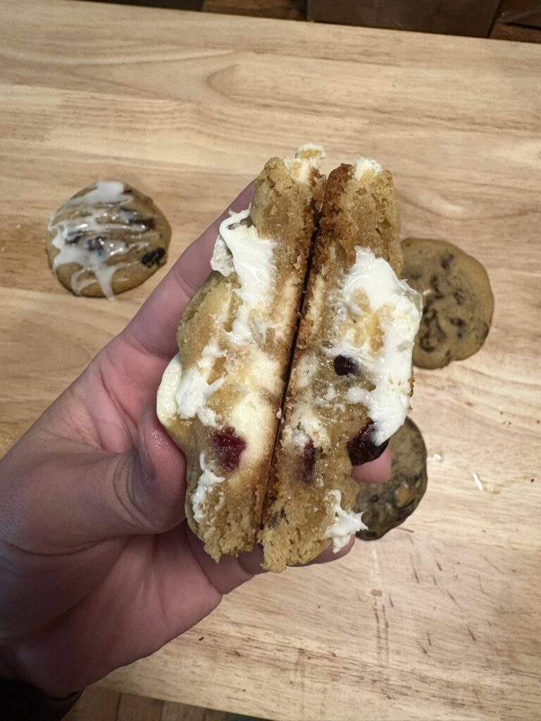 White Chocolate Cranberry Cookie gooey and delicious