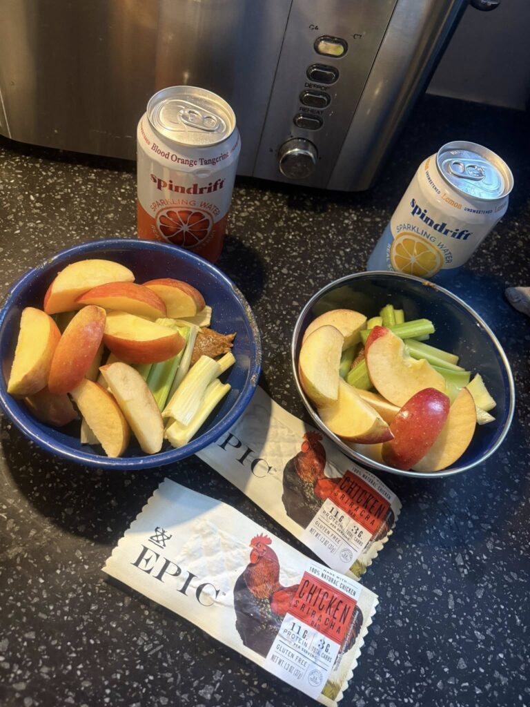 Whole30 lunch with almond butter that was smoothed in a stand mixer.
